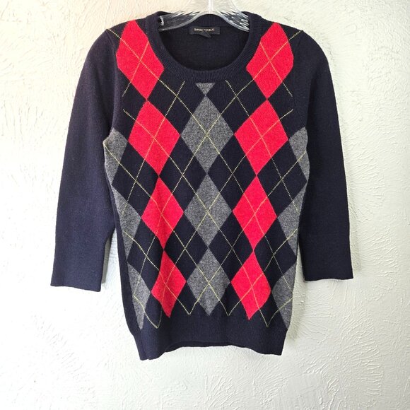 Banana Republic 100% Lambswool Sweater XS Argyle Preppy Retro Y2k Academia Top - Picture 1 of 15